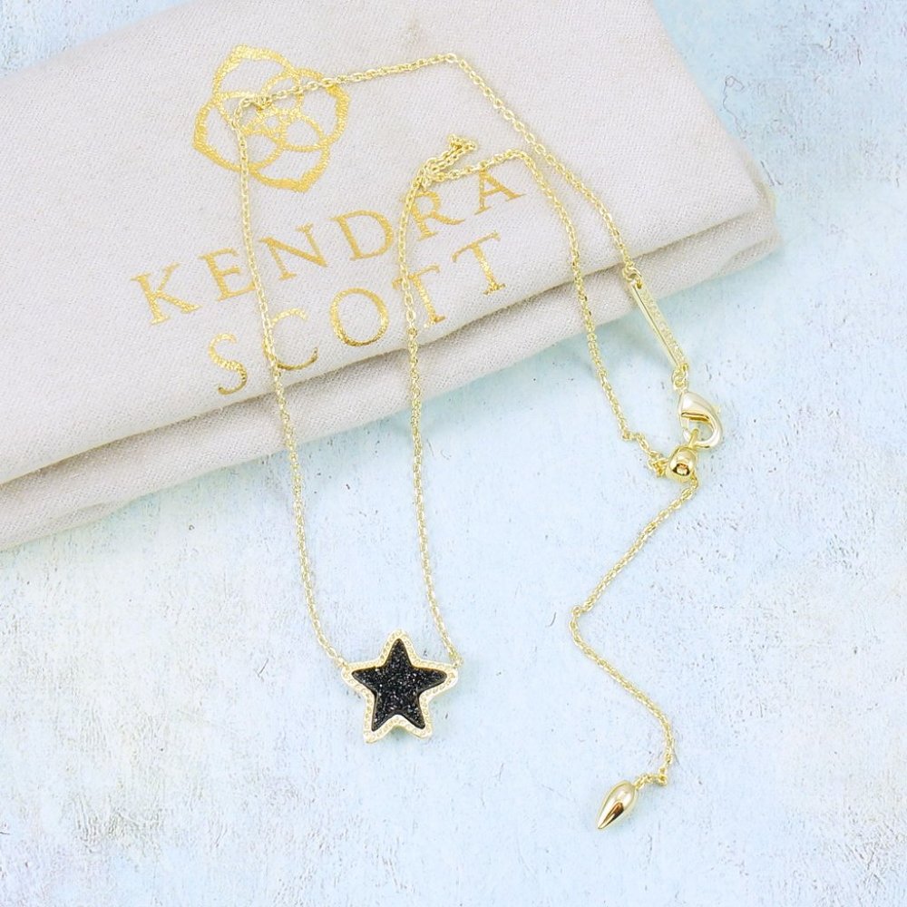 Kendra Scott Jae Star Black Drusy Necklace Gold Plated - Picture 4 of 6